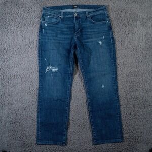 Hudson Jeans Mens 38x30 Blue Byron Straight Leg Dark Wash Distressed